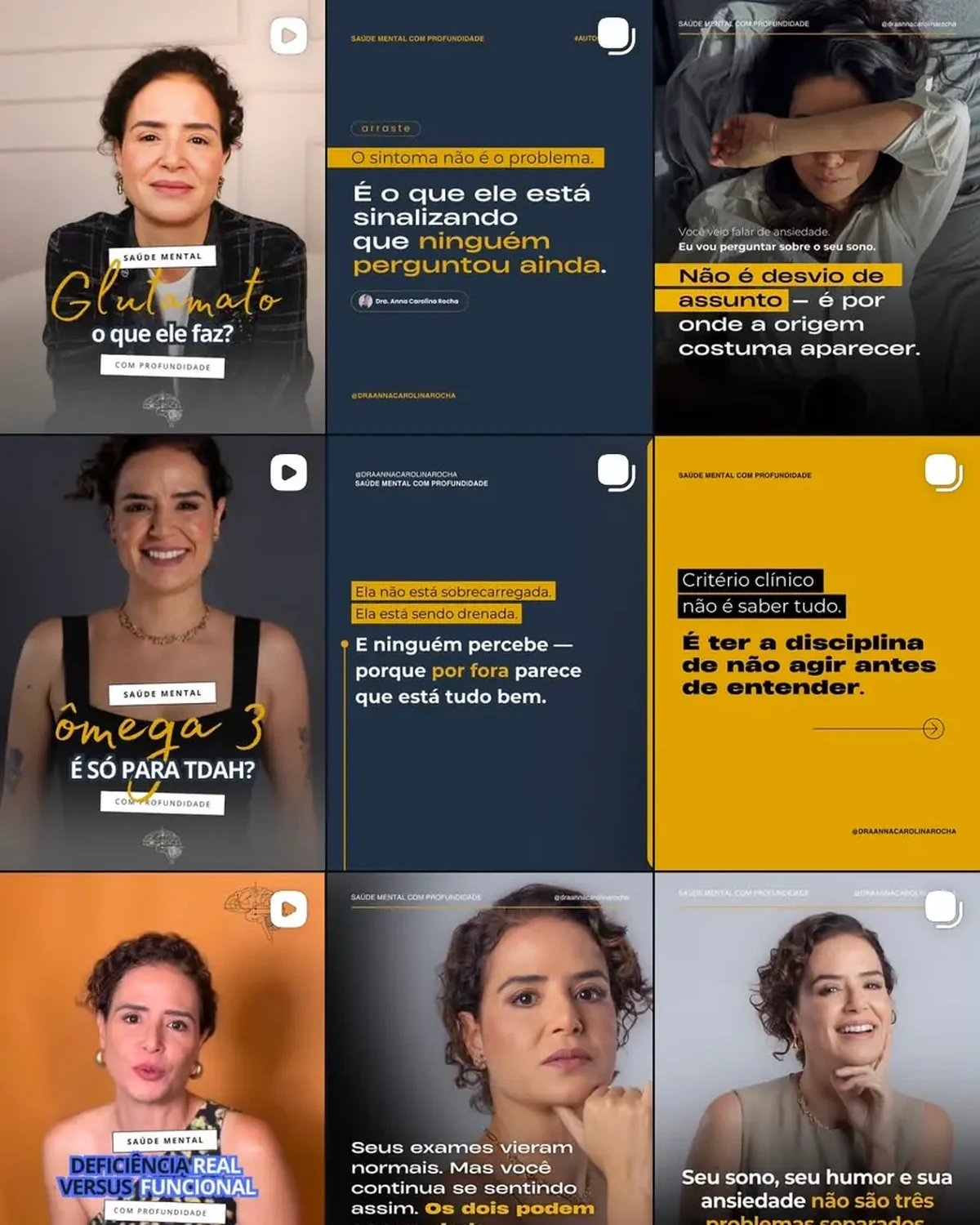 Grade de publicações do perfil da Dra. Anna Carolina Rocha