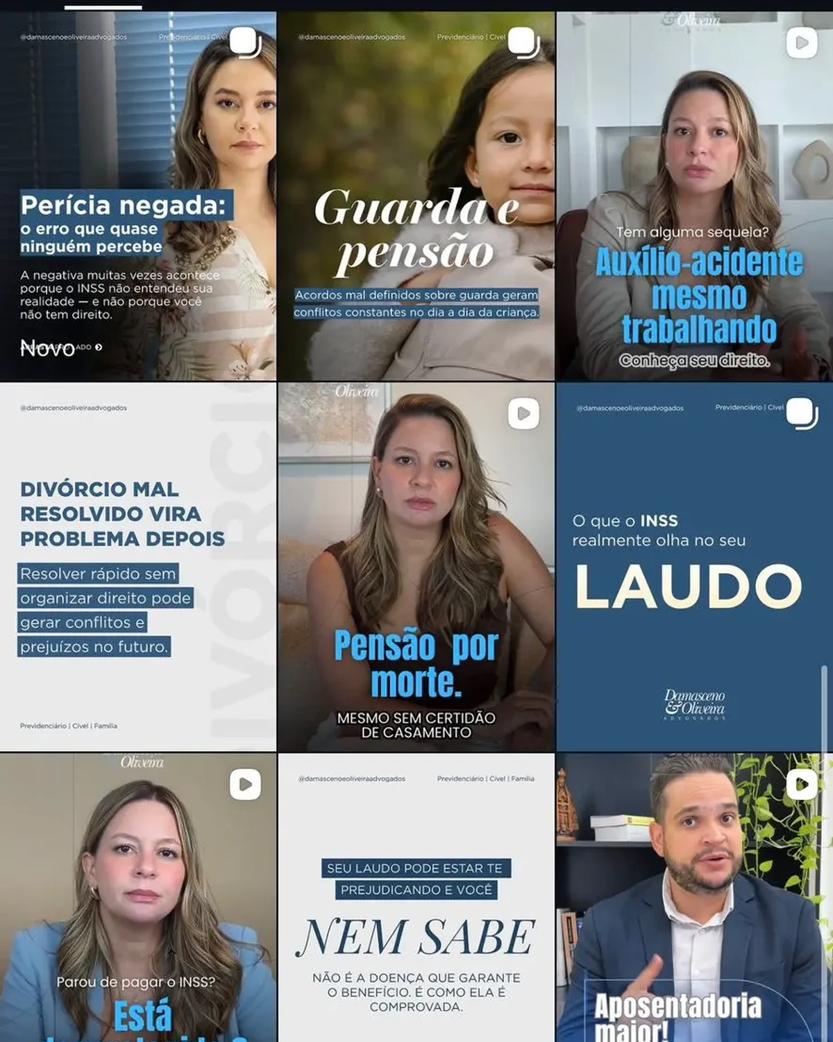 Grade de publicações do perfil de Damasceno e Oliveira Advogados