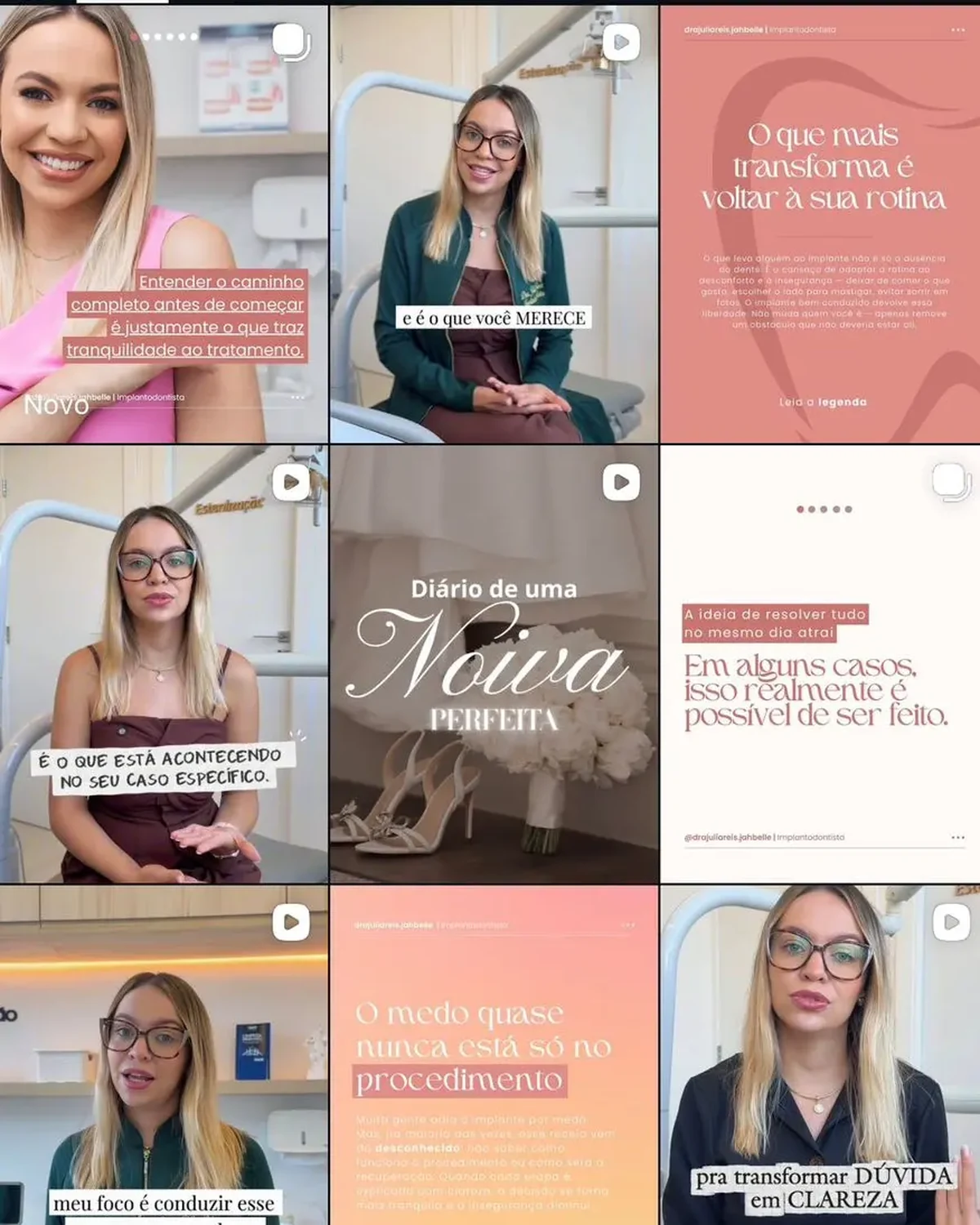 Grade de publicações do perfil da Dra. Julia Reis