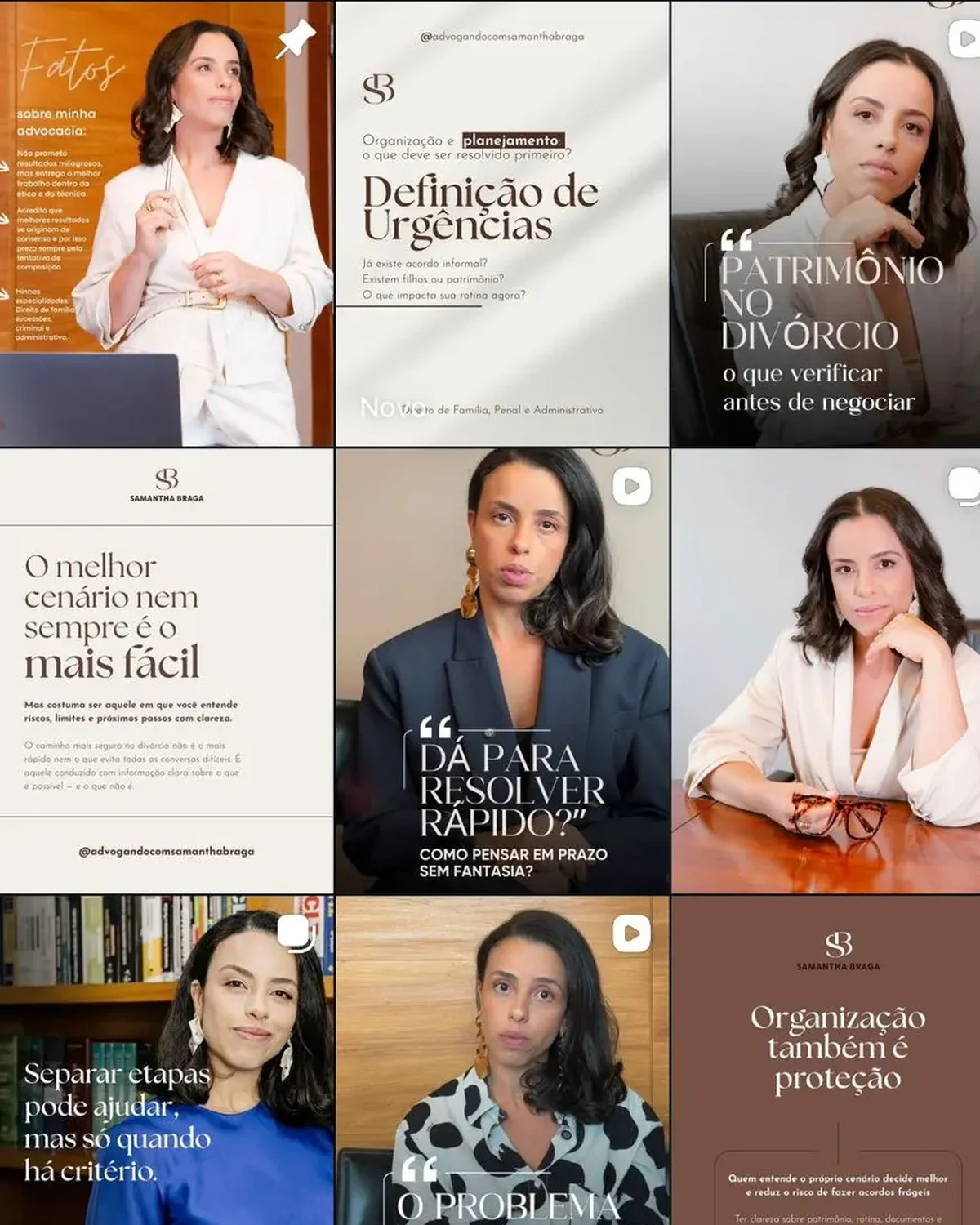Grade de publicações do perfil de Samantha Braga