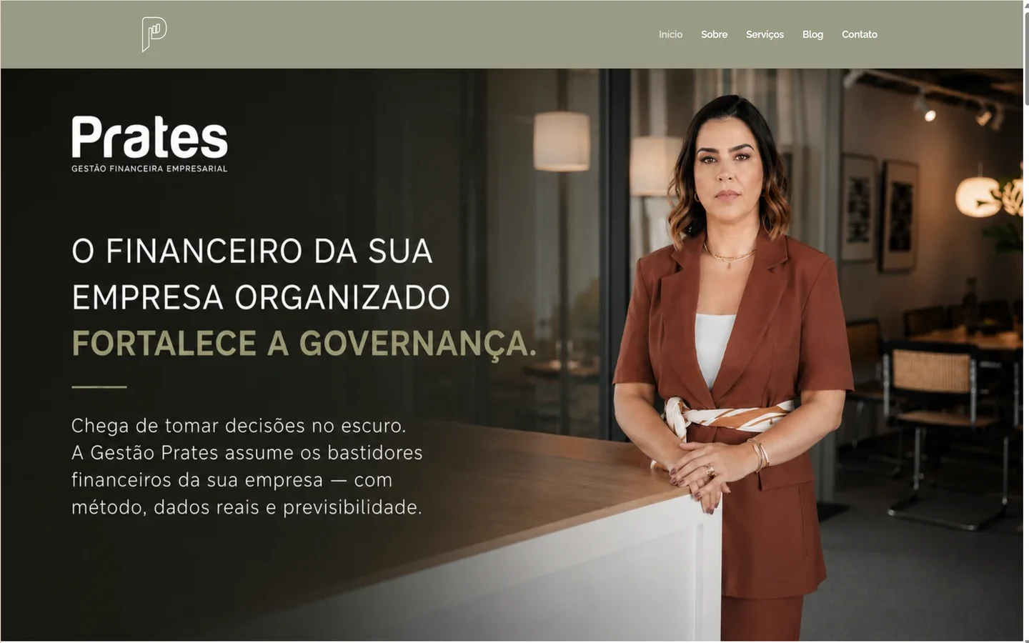 Página inicial do site da Prates, gestão financeira empresarial