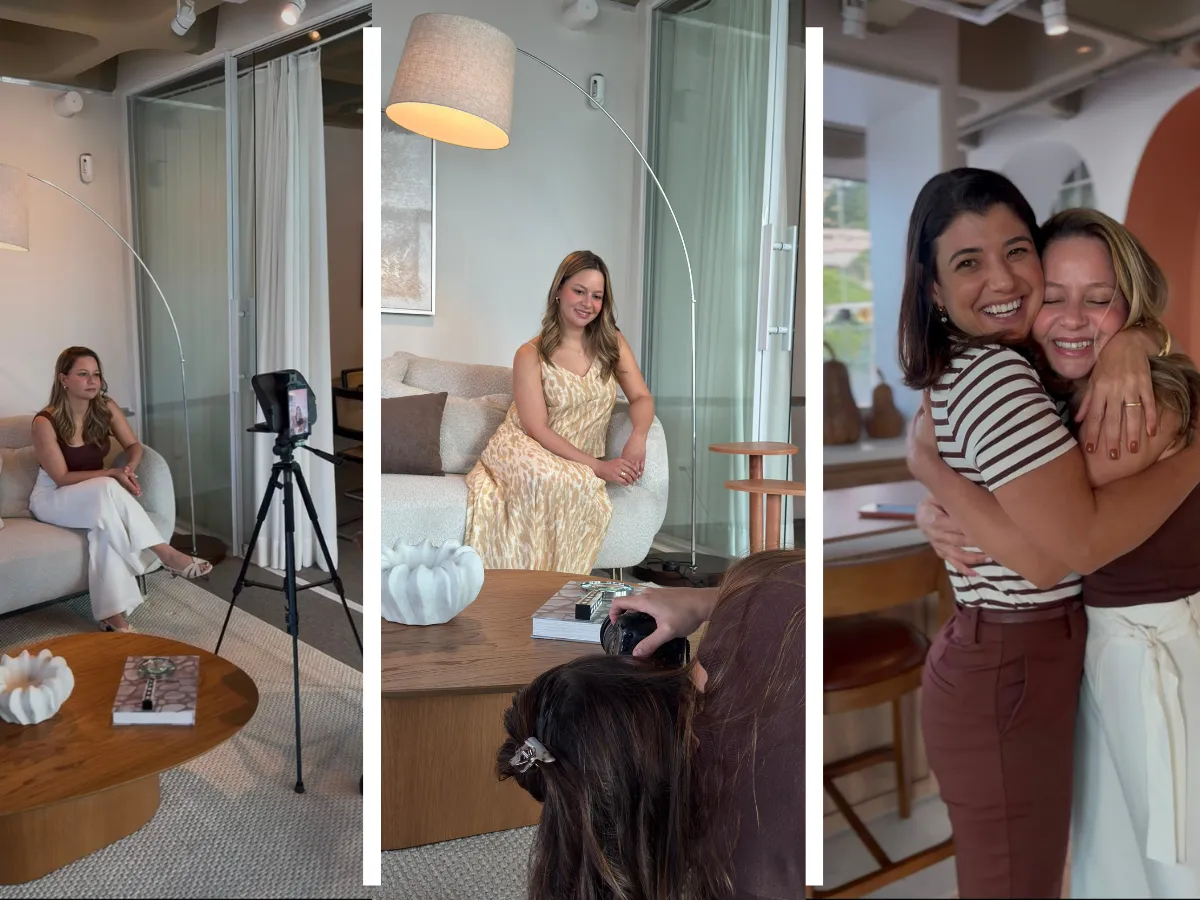Equipe da Criativa em bastidor de gravação, produzindo conteúdo em vídeo para redes sociais