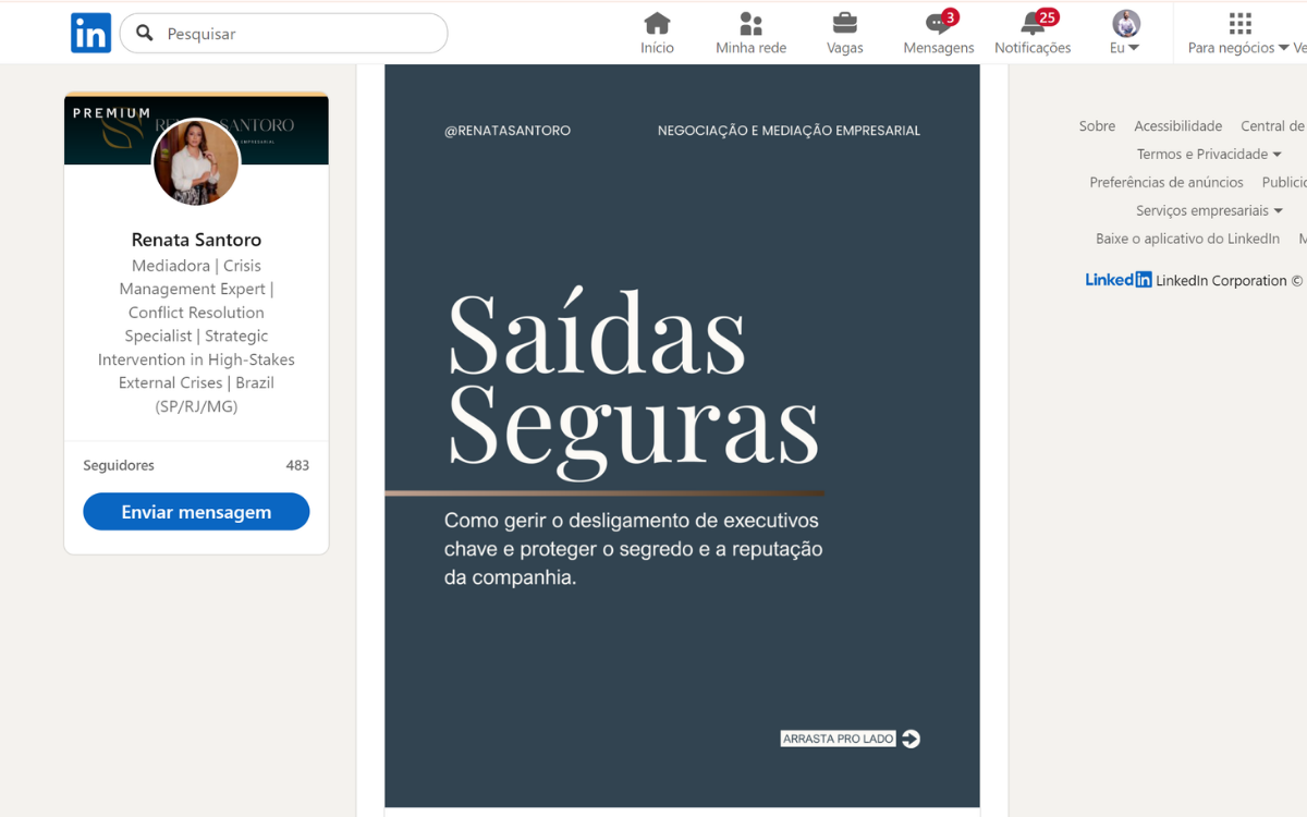 Publicação de conteúdo corporativo B2B em perfil do LinkedIn